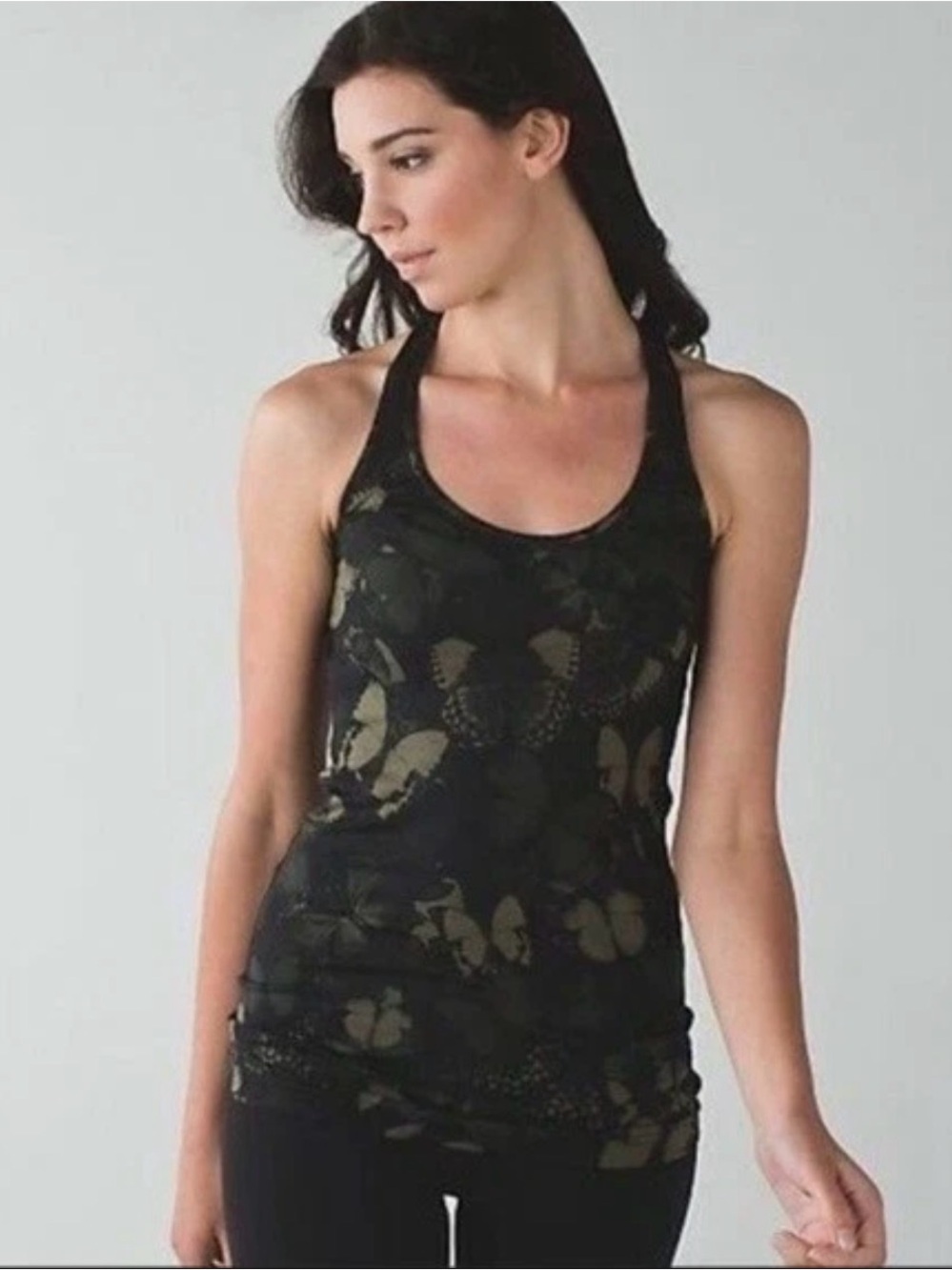 Lululemon Womens Cool Racerback Biggie So Fly Butterfly Fatigue Green Black Tank